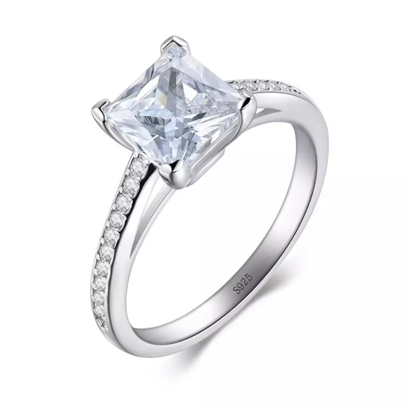 New 925 Sterling Silver Princess Cut Diamond Ring - Picture 5 of 5